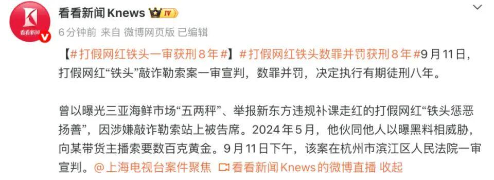 网红观察 | 打假网红“铁头”获刑8年